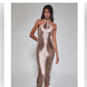 GOLD FRINGE DETAIL HALTER MAXI DRESS